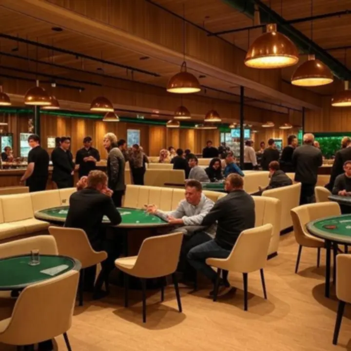 Ciepłe, drewniane wnętrze polskiej kawiarni pokerowej DeckNightBar