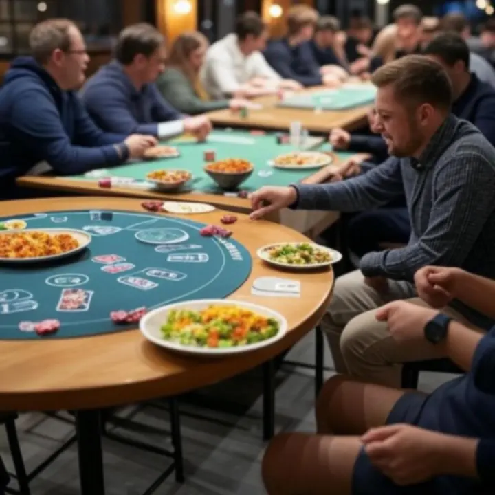Goście grający w pokera i jedzący kolację w DeckNightBar