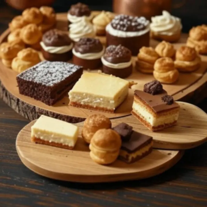 Desery i ciasta podane na drewnianym stole w DeckNightBar