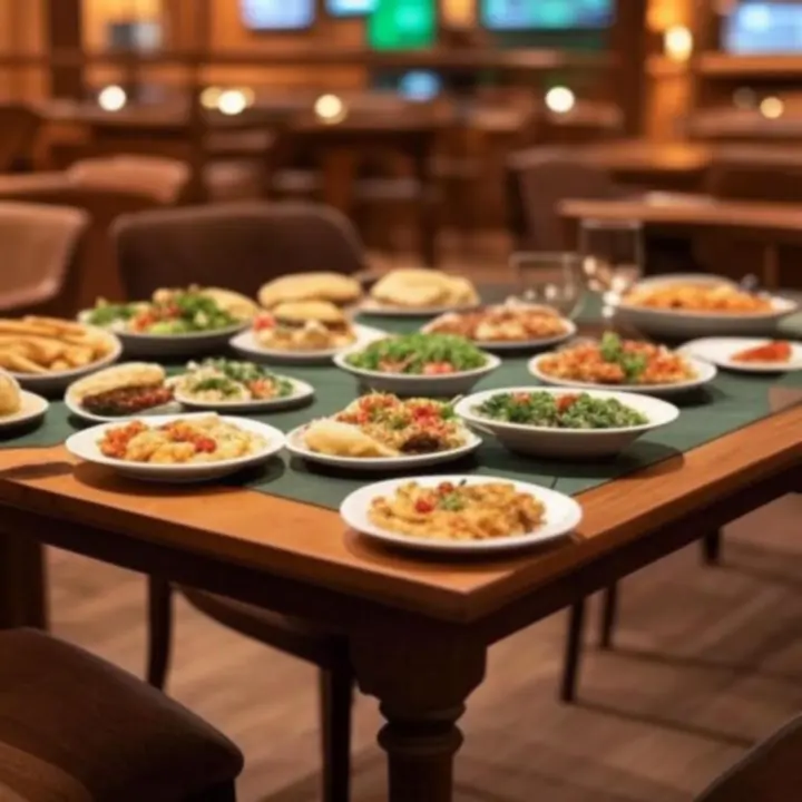 Stół pokerowy w DeckNightBar z kartami, żetonami i przekąskami na drewnianym blacie