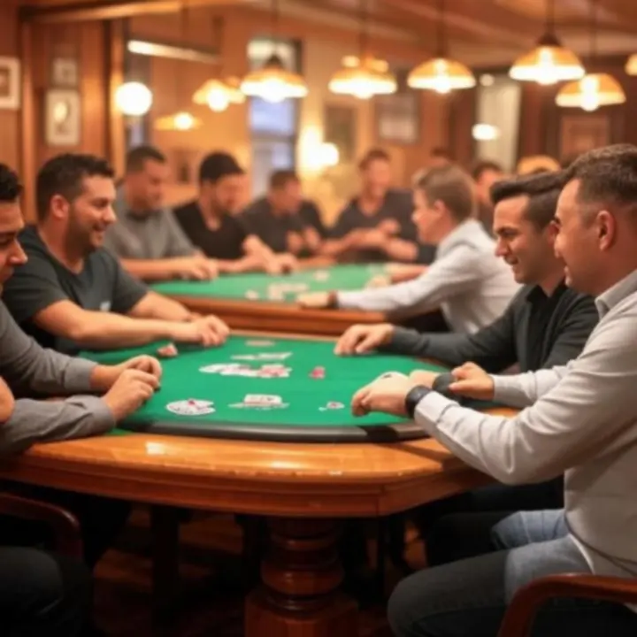 Grupa gości biorących udział w wieczornym turnieju pokerowym w DeckNightBar